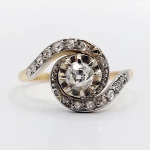 Вихрен пръстен античен от 18k злато и Платина и диаманти (около 1900 г.)