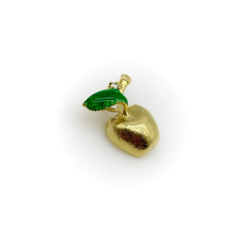 Винтидж златен медальон ябълка 18k, диаманти и емайл
