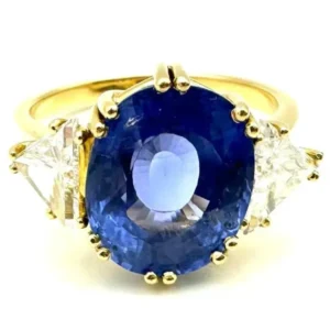 Пръстен от жълто злато 18K, неотоплян сапфир 7.39ct и диаманти