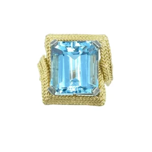 Пръстен от 1950 г., 18K жълто злато и аквамарин