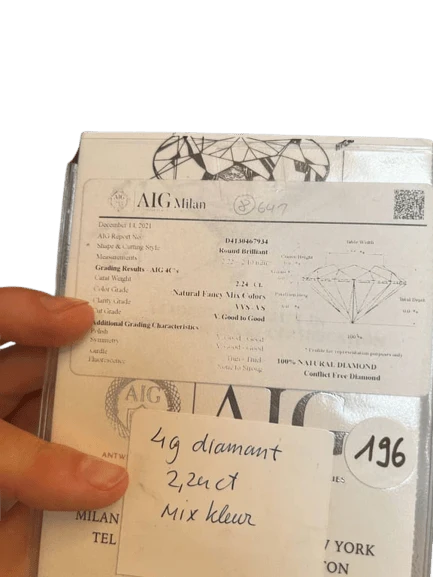 Партида естествени диаманти 2.24 cts, смесени цветове, VVS/VS AIG сертификат