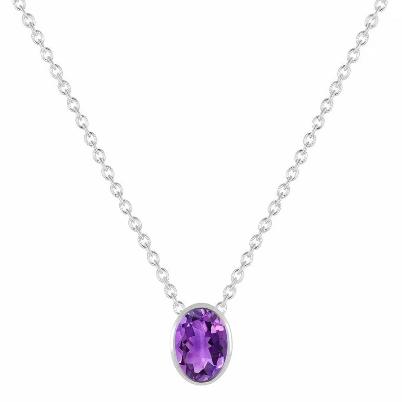 Овално колие с аметист от сребро 8 мм