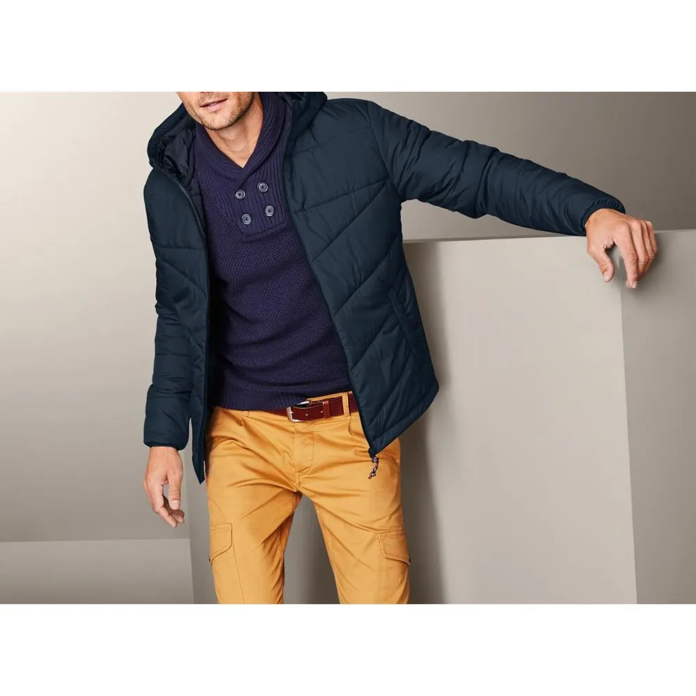 Мъжко водоустойчиво капитонирано яке, тъмно синьо
