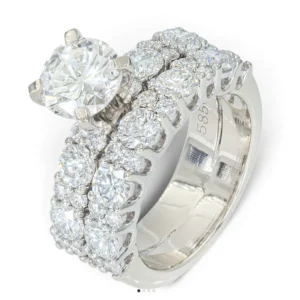 Пръстен тип ореол - 14-каратово бяло злато и диаманти 3,15 ct