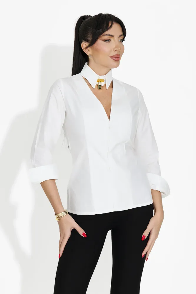 Марселия Богас Дамска Бяла Риза за Ежедневие