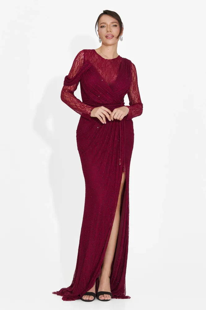 Дълга бордо рокля за жени на Херминия Богас