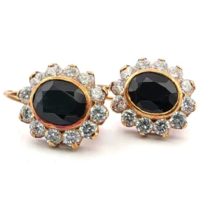 Обеци от 18-каратово жълто злато със овални сапфири и диаманти 3.60 ct G VS
