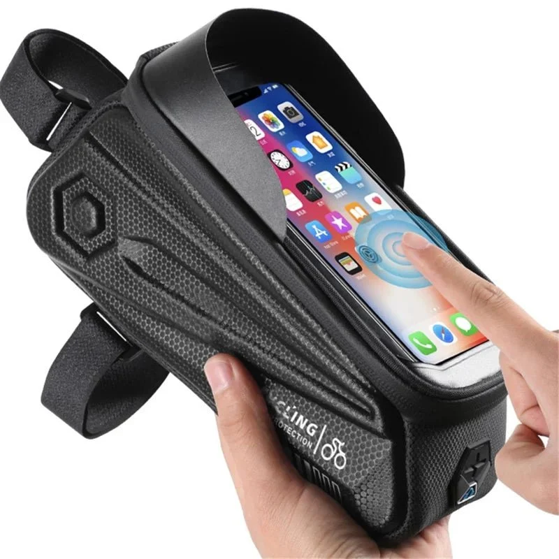 Водоустойчива велосипедна чанта за телефон с 7,0-инчов сензорен екран - Черна