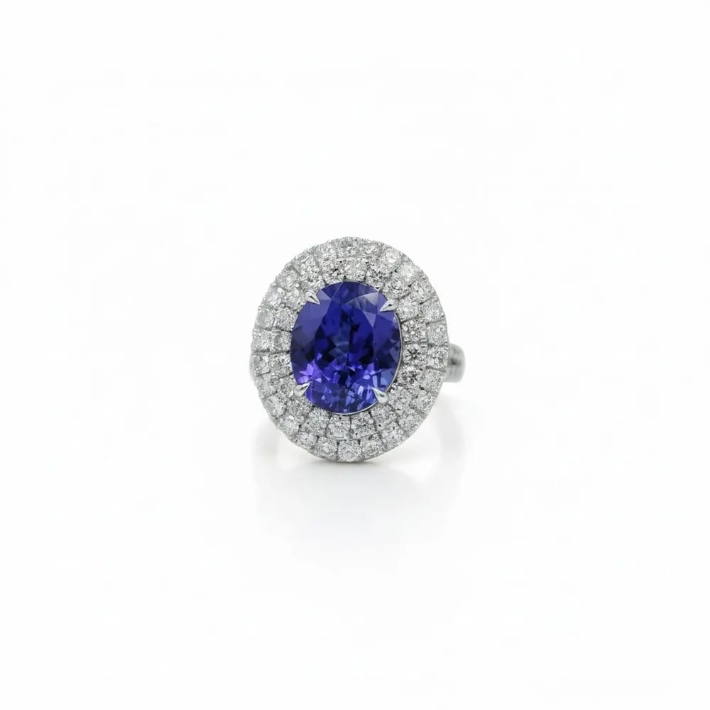 Пръстен от 18-каратово бяло злато с танзанит 5,73 ct и диаманти