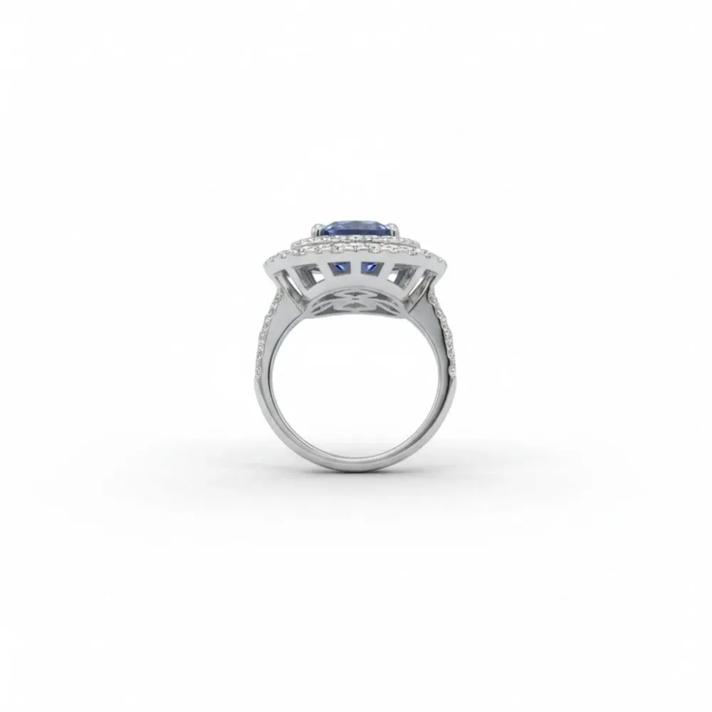 Пръстен от 18-каратово бяло злато с танзанит 5,73 ct и диаманти