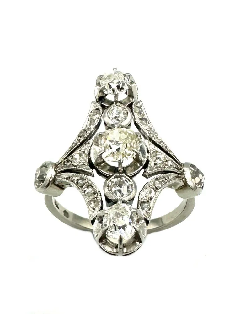 Арт деко пръстен, злато, Платина и диаманти