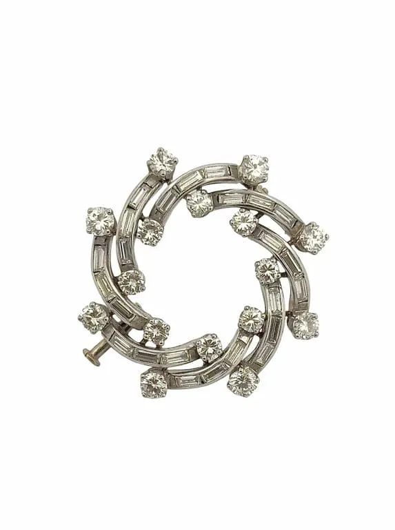 Антична брошка от бяло злато и диаманти