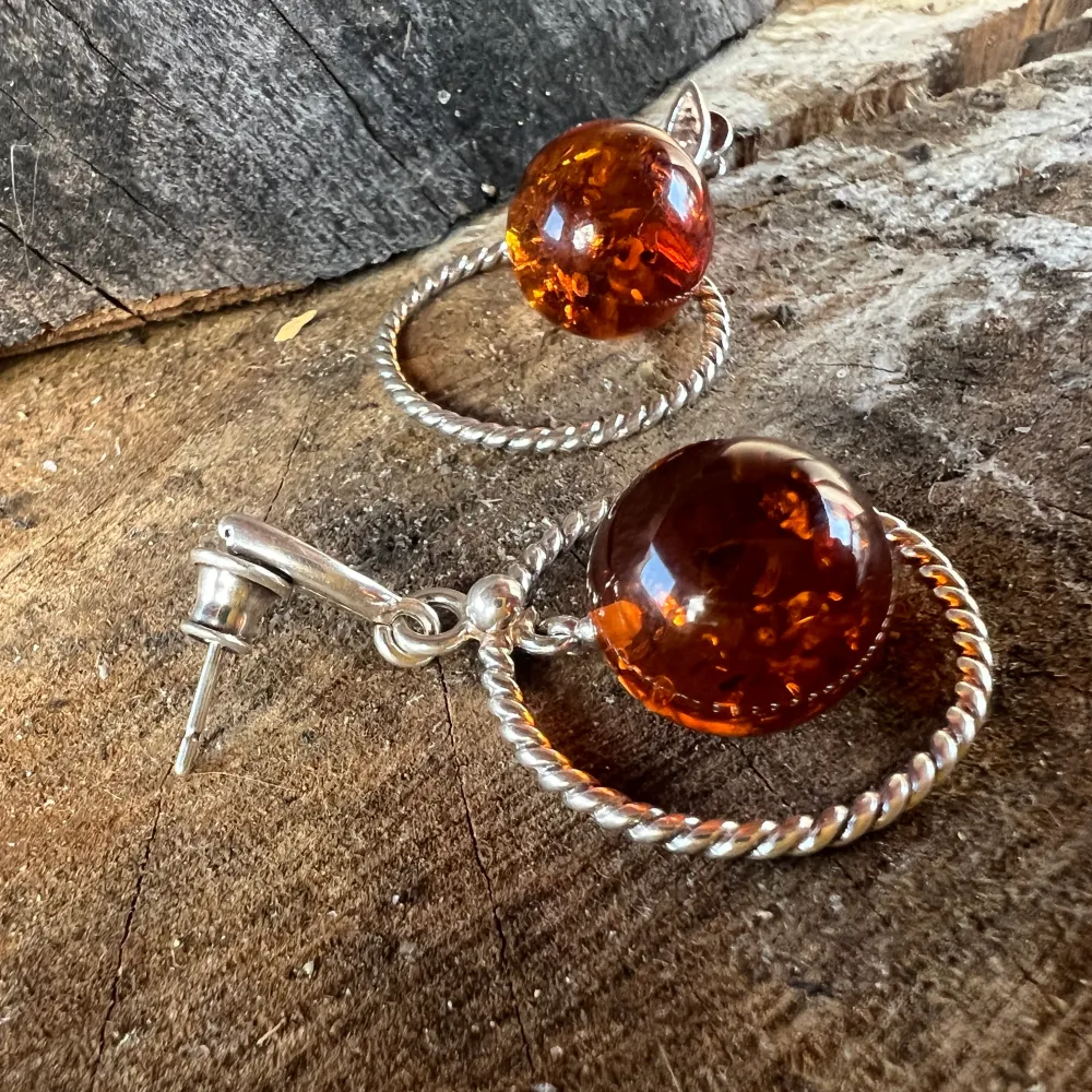 Сребърни обеци с кехлибар Amber1