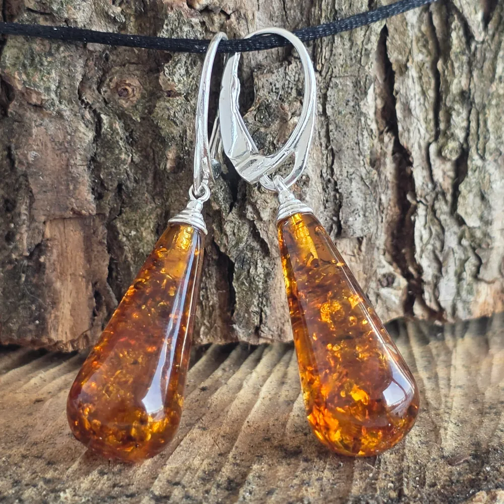 Сребърни обеци с кехлибар Amber10
