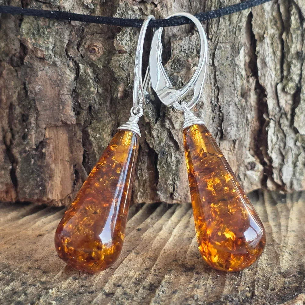 Сребърни обеци с кехлибар Amber10