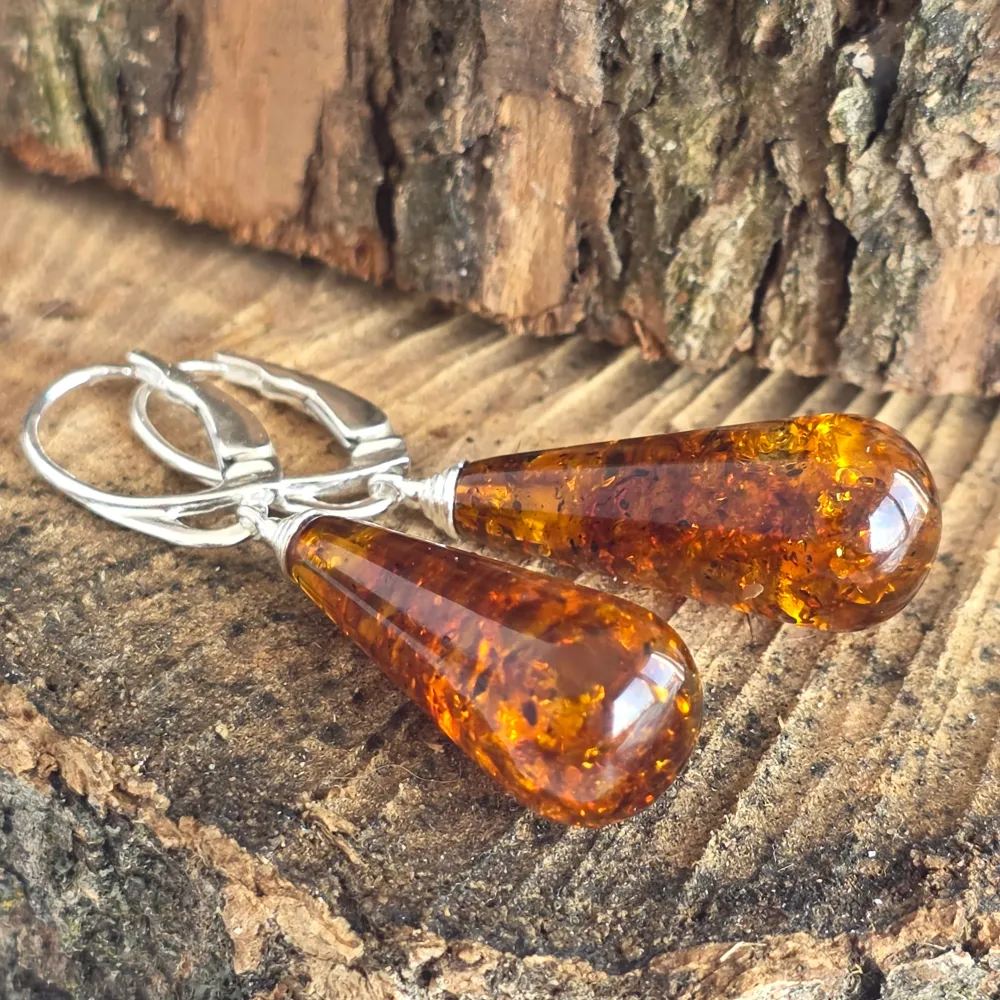 Сребърни обеци с кехлибар Amber10