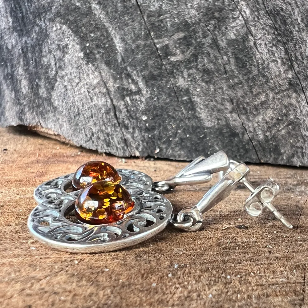 Сребърни обеци с кехлибар Amber12