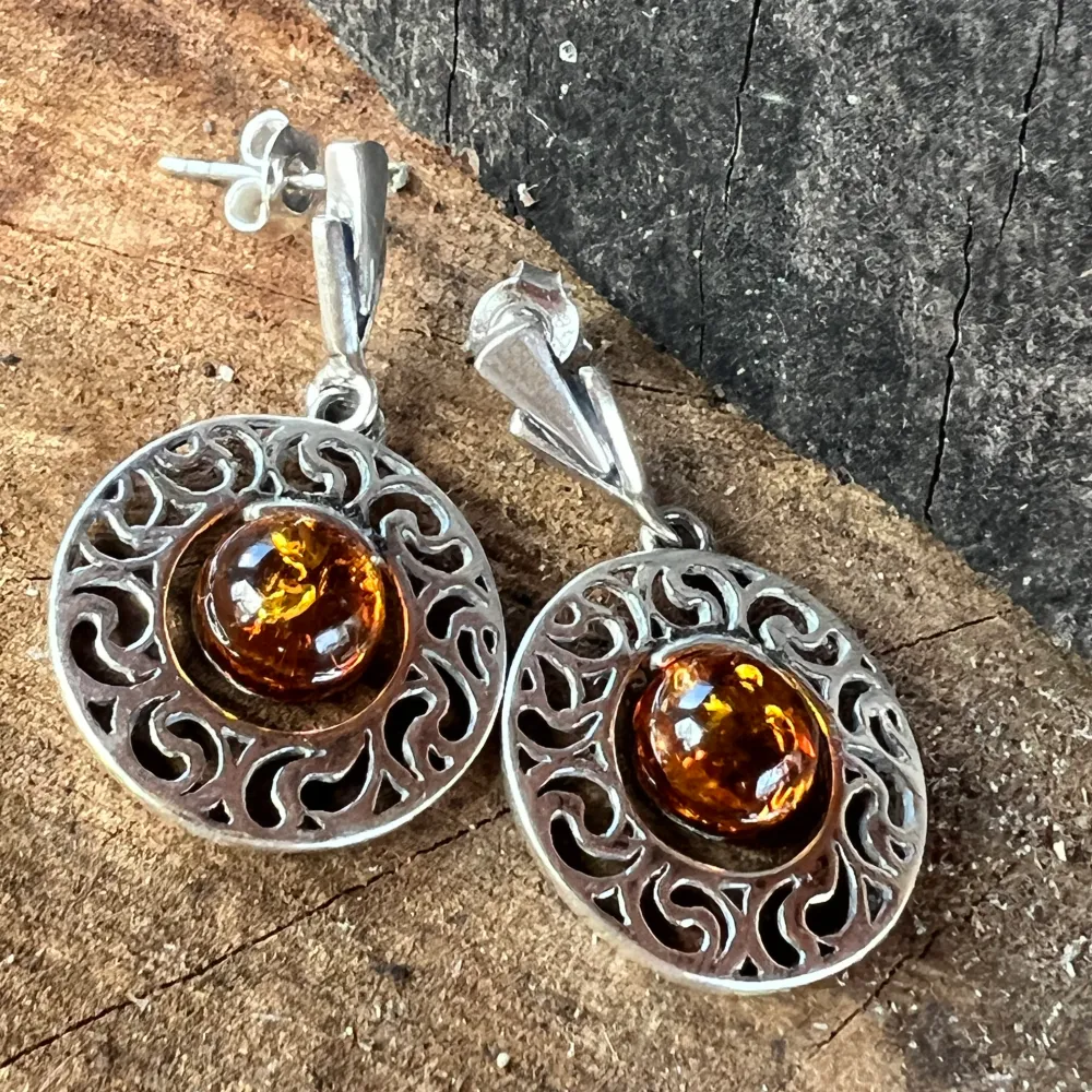 Сребърни обеци с кехлибар Amber12