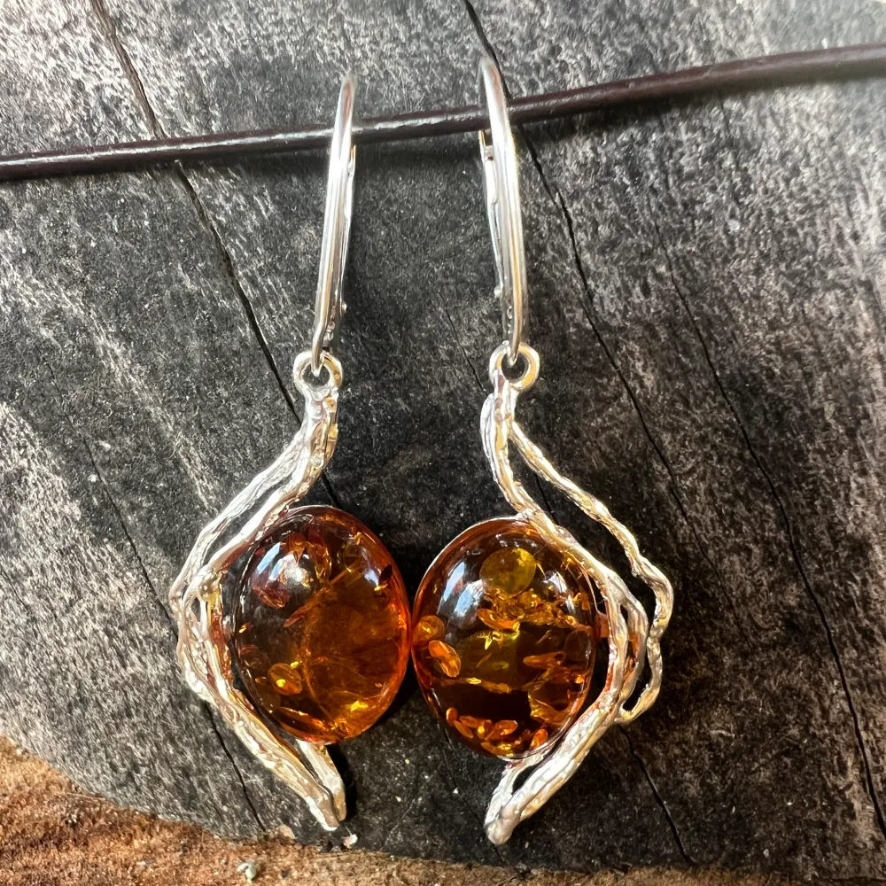 Сребърни обеци с кехлибар Amber14