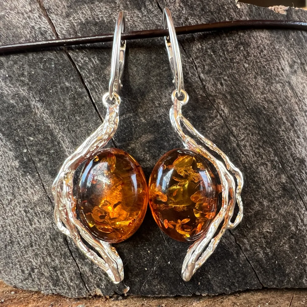 Сребърни обеци с кехлибар Amber14