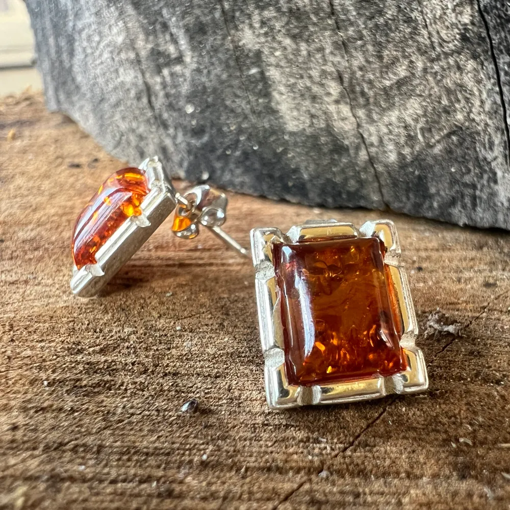 Сребърни обеци с кехлибар Amber21