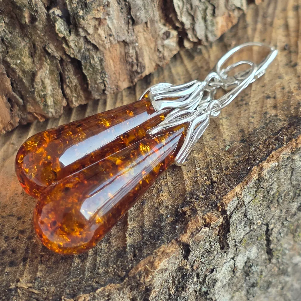 Сребърни обеци с кехлибар Amber3