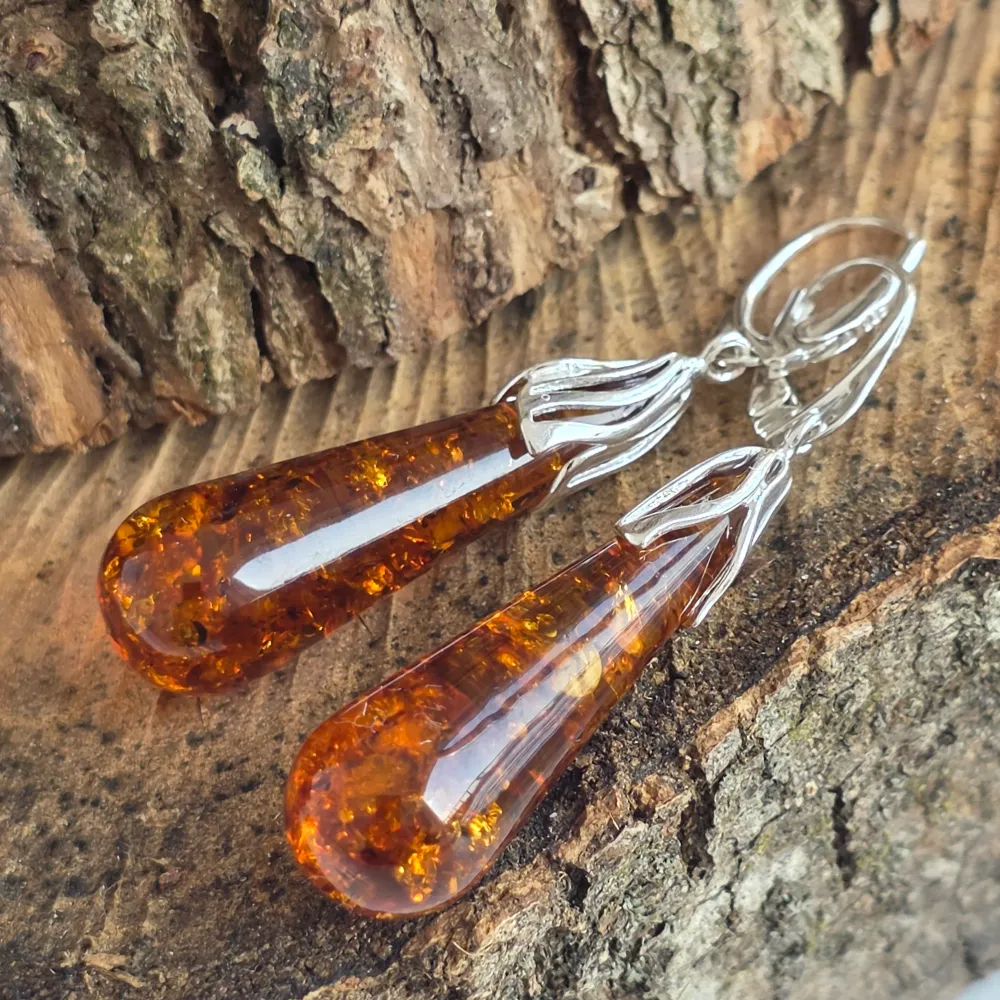 Сребърни обеци с кехлибар Amber3