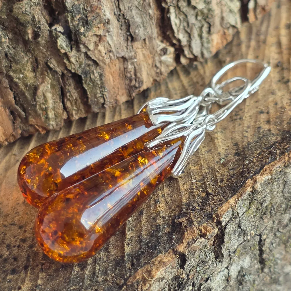 Сребърни обеци с кехлибар Amber3