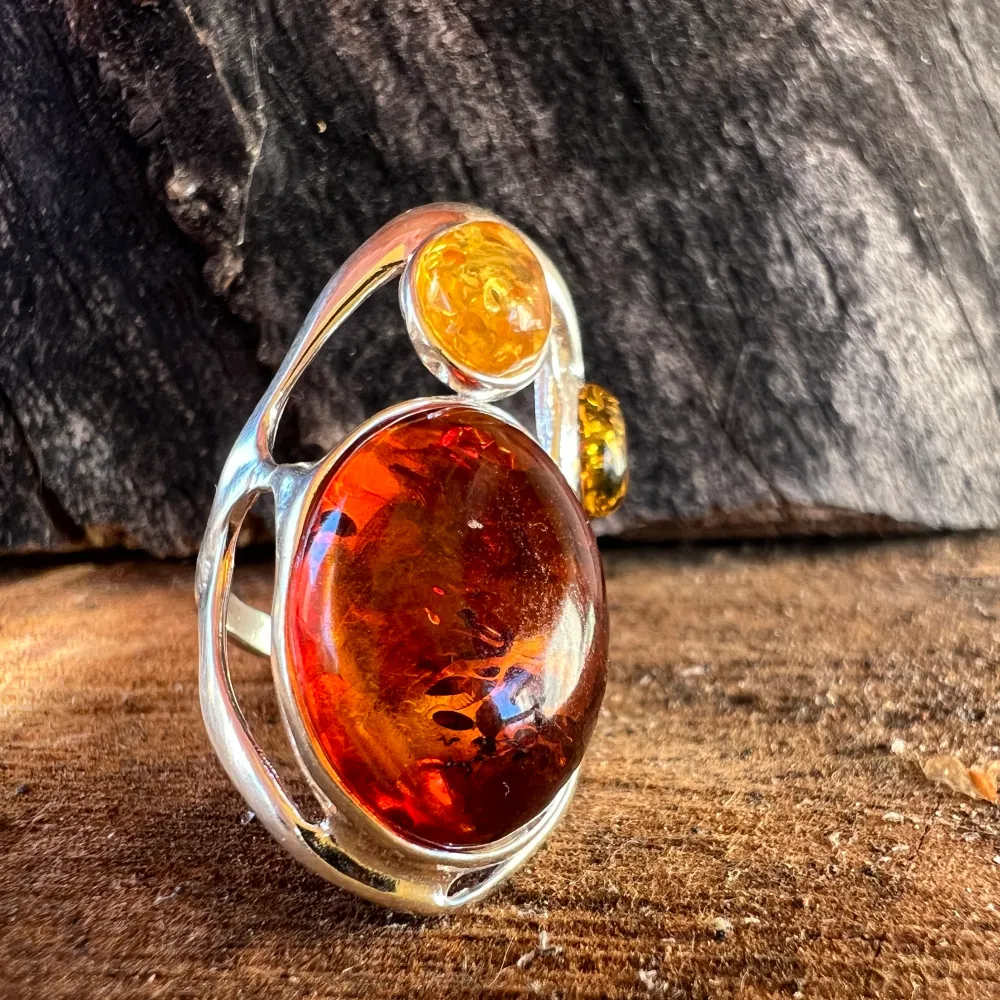 Сребърен пръстен с кехлибар Amber5