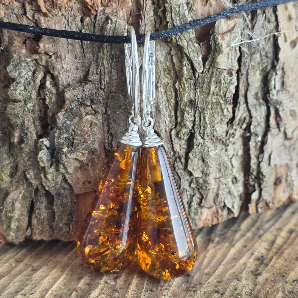 Сребърни обеци с кехлибар Amber5