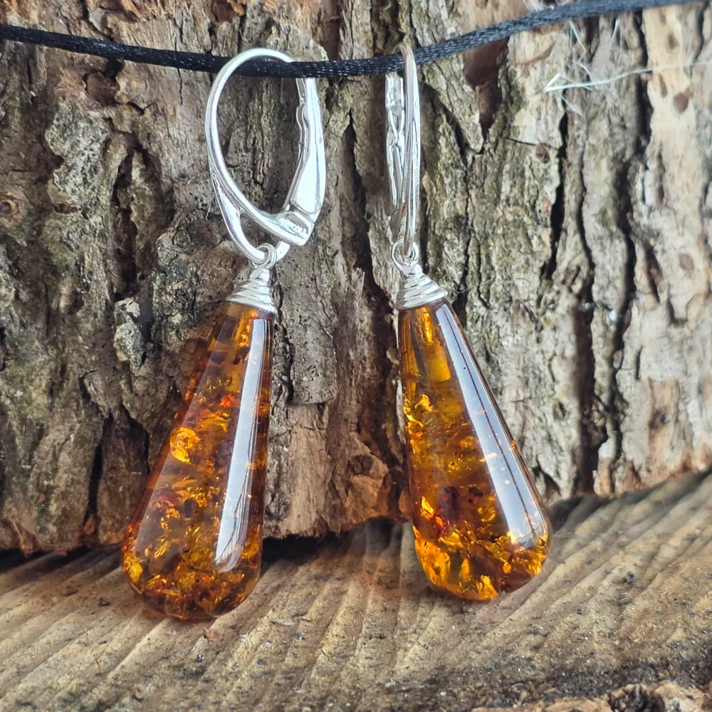 Сребърни обеци с кехлибар Amber5