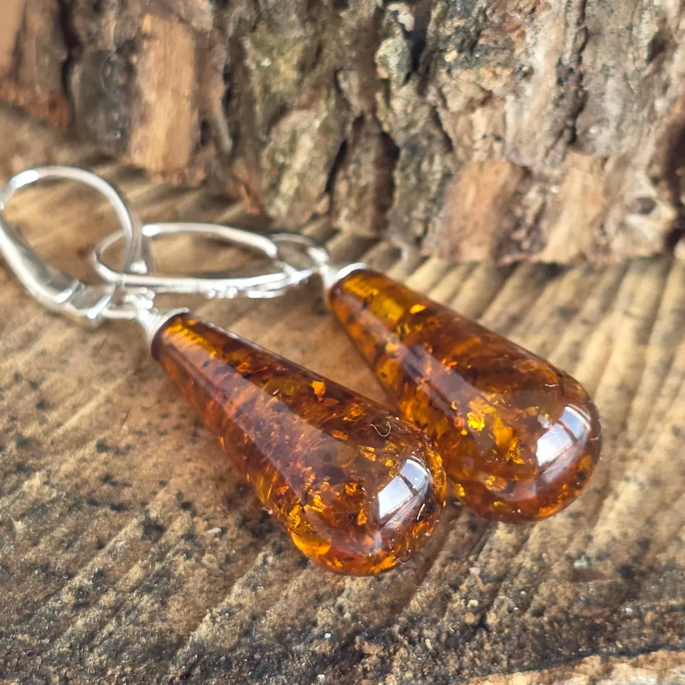 Сребърни обеци с кехлибар Amber5