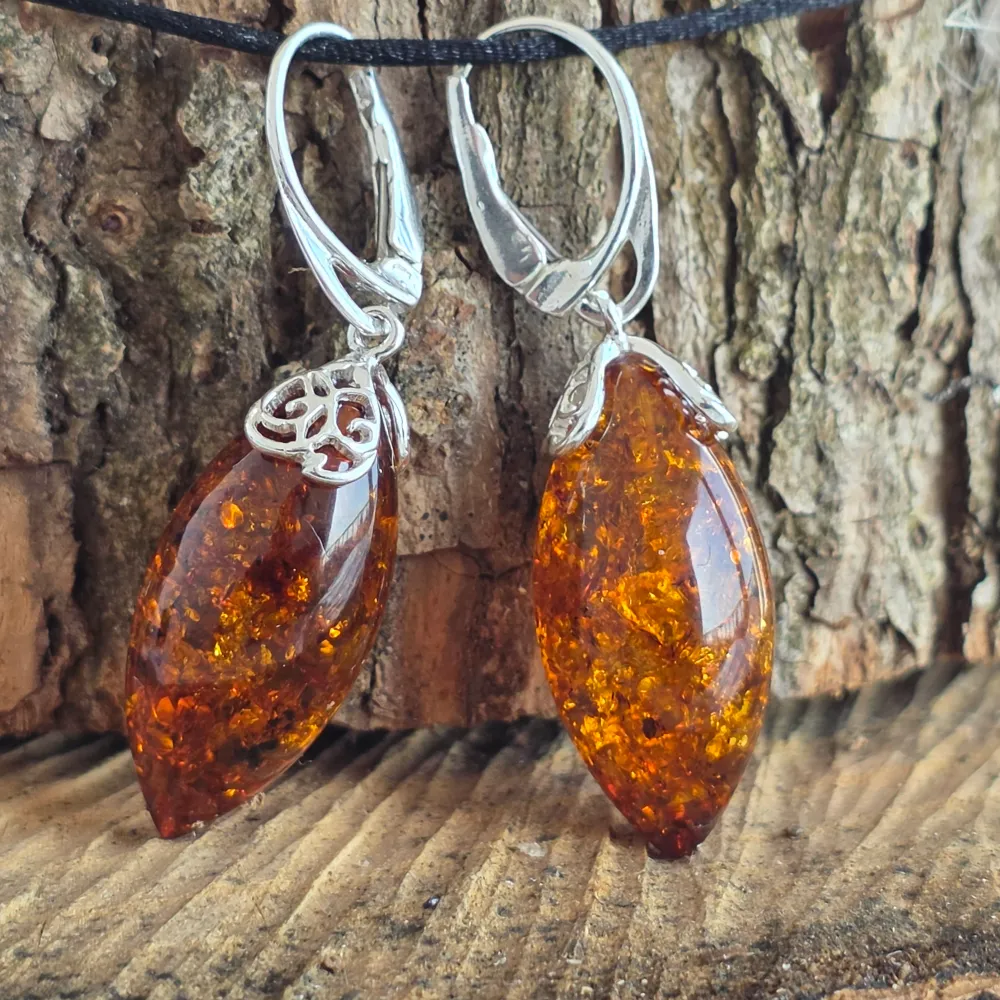 Сребърни обеци с кехлибар Amber7