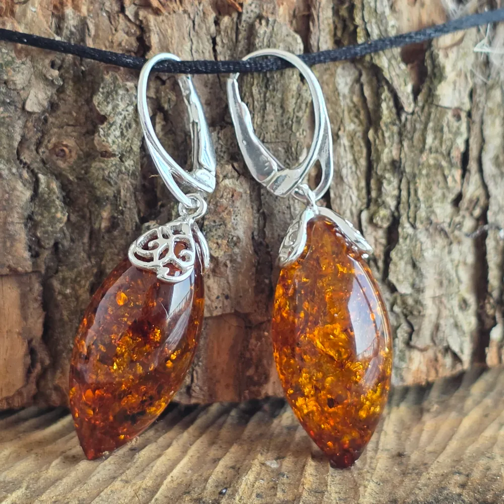 Сребърни обеци с кехлибар Amber7