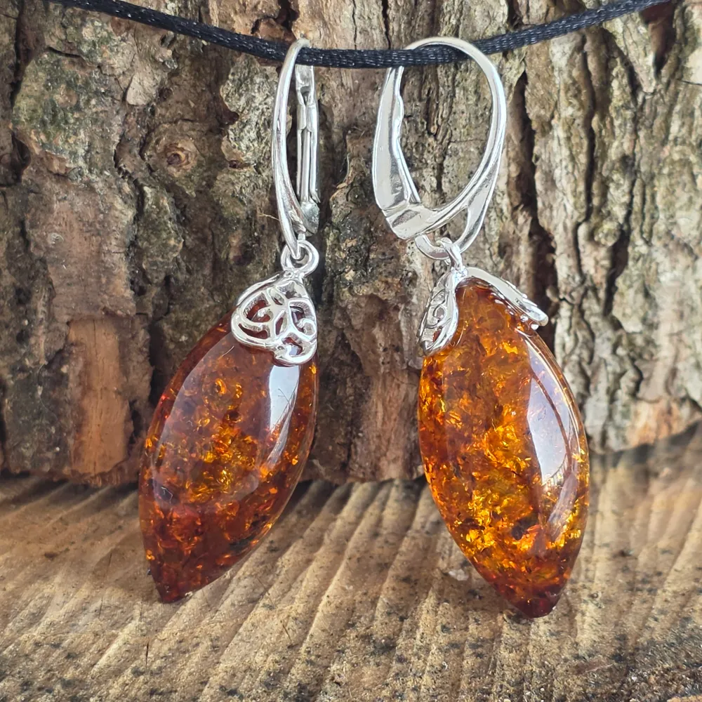Сребърни обеци с кехлибар Amber7