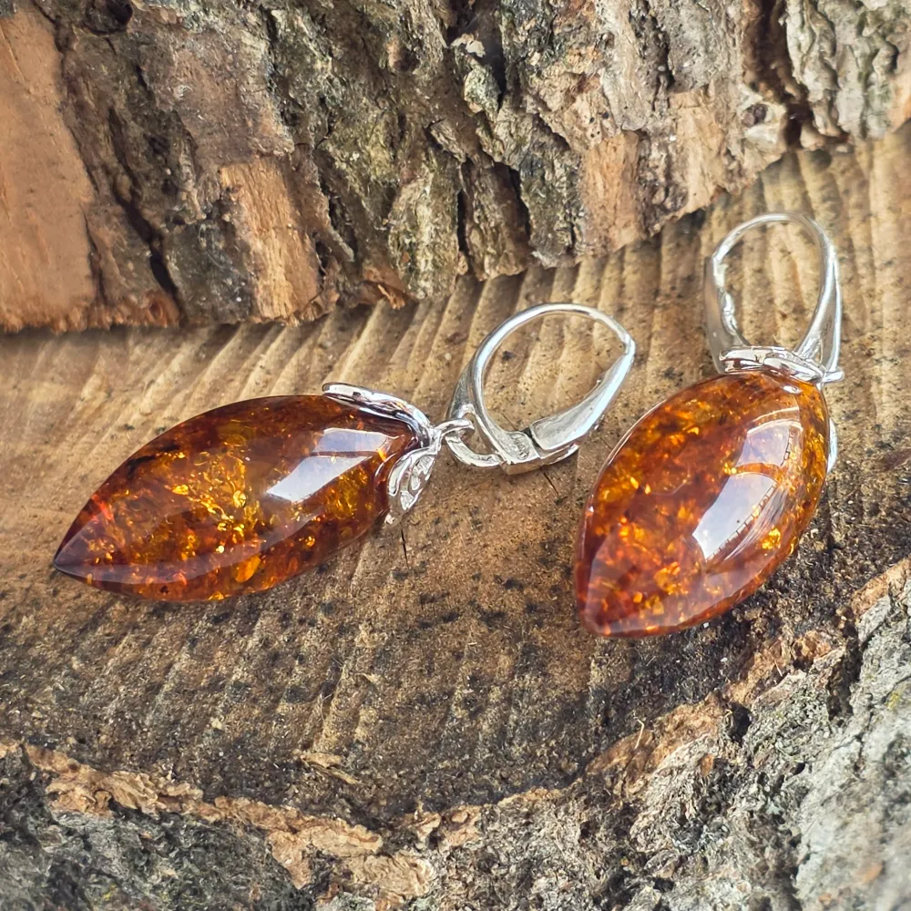 Сребърни обеци с кехлибар Amber7