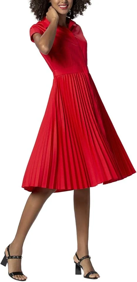 Apart Дамска разкроена лятна дълга рокля с плисета, червена