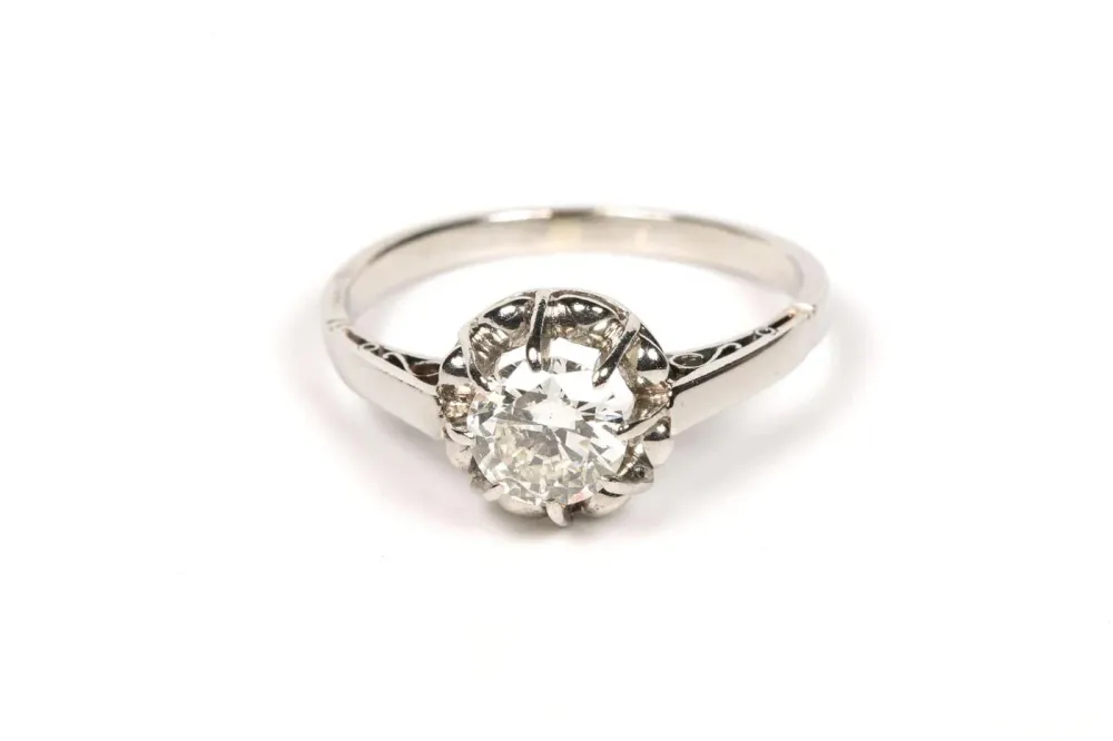 Солитер Art Deco бял златен диамант (+-0.65ct)