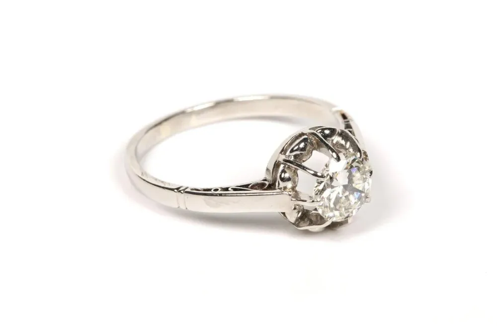 Солитер Art Deco бял златен диамант (+-0.65ct)