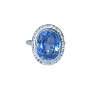 Пръстен Art Deco с необработен с топлина цейлонски сапфир 10,50 ct и диаманти