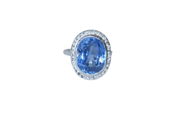 Пръстен Art Deco с необработен с топлина цейлонски сапфир 10,50 ct и диаманти