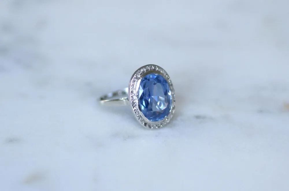 Пръстен Art Deco с необработен с топлина цейлонски сапфир 10,50 ct и диаманти