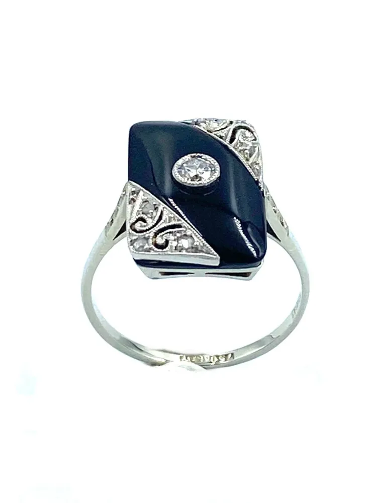 Пръстен Art Deco оникс и диаманти