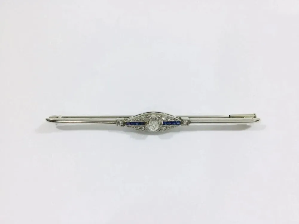 ПИН Art Deco Бяло злато Диаманти Сапфири