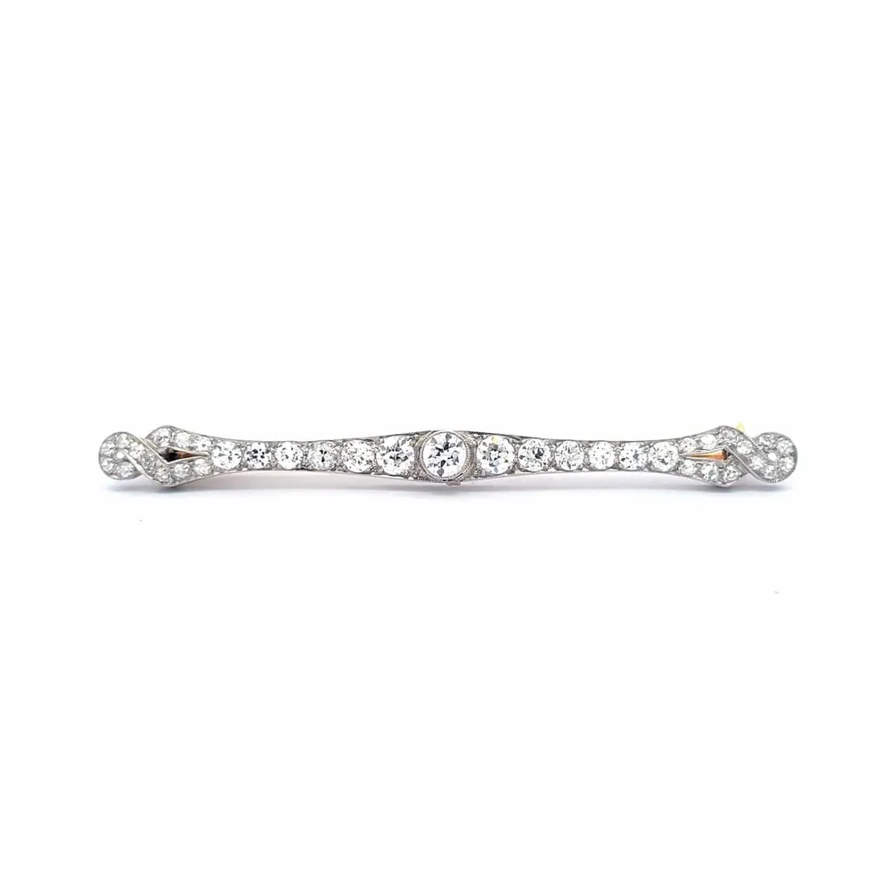 Art Deco - Барета брошка от 14K бяло злато и диаманти