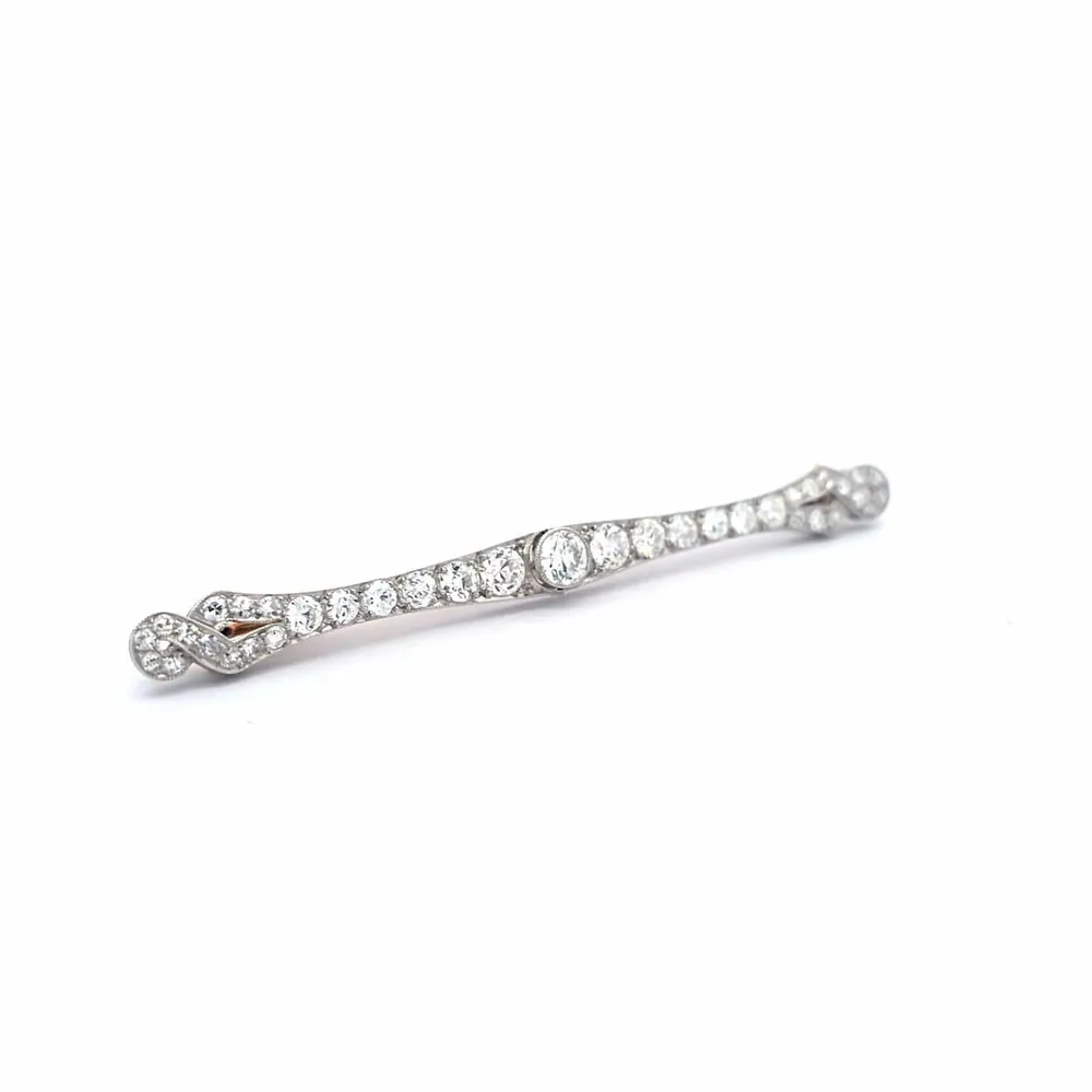 Art Deco - Барета брошка от 14K бяло злато и диаманти
