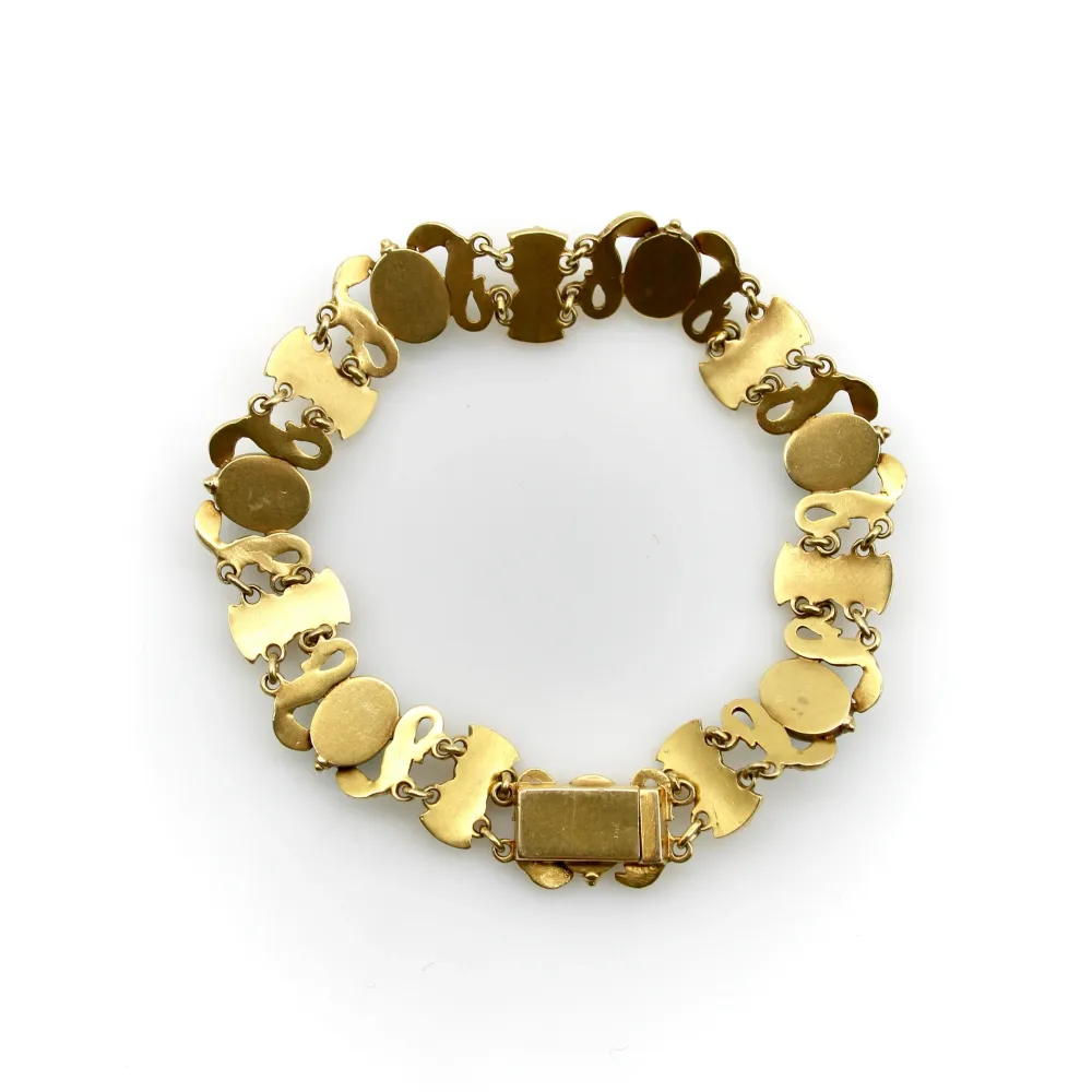 Art Deco - Гривна от 14K злато с тюркоазени кабошони
