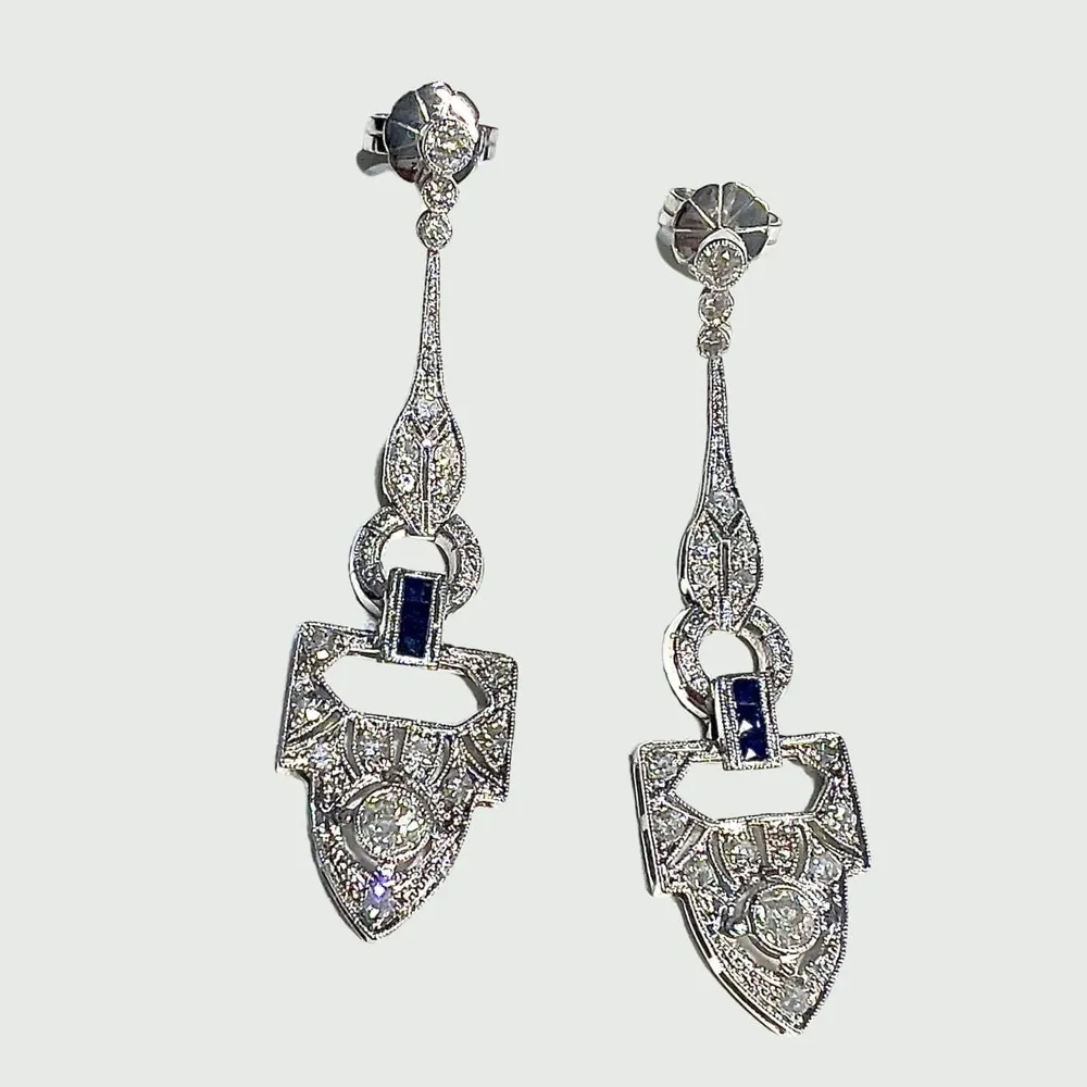 Стилни обеци Art Deco Платина Диаманти