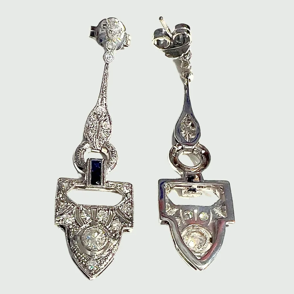 Стилни обеци Art Deco Платина Диаманти