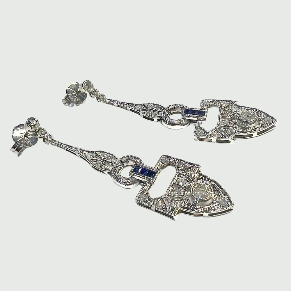 Стилни обеци Art Deco Платина Диаманти